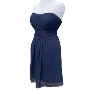 Bill Levkoff Chiffon Strapless Sweetheart Neckline Navy Blue Short  Dress -Sz 16